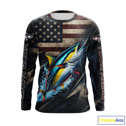 Patriotic Tuna Fishing Jerseys, Personalized American Flag Tuna  Fishing Shirts Long Sleeve NHT581