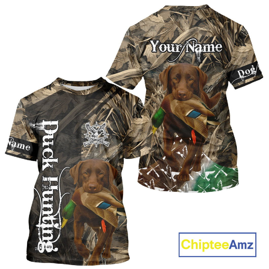 Duck Hunting with Chocolate Labrador Retriever All Over Printed Shirts, Lab Hunting Shirt NHT244