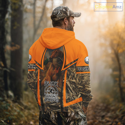 Duck Hunting Shirt Personalized with Vizsla Dog Camo Orange Hunting Clothes For Men NHT151