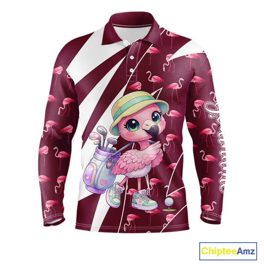 Cute Pink Flamingo Custom Pattern Funny Golf Shirts For Mens, Flamingo Golf Team Shirt NHT593