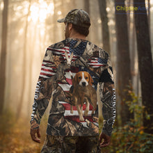Load image into Gallery viewer, Rabbit Hunting with Beagle Skull 3D US Flag Forest Camo Custom Hunting Shirt – Hunting Gift NHT162