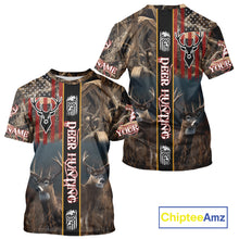 Load image into Gallery viewer, Whitetail Deer Camouflage US Flag Personalized Hunting Shirts, Hoodie Hunting Gift NHT321