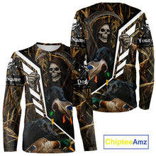 Load image into Gallery viewer, Waterfowl Hunting Shirt Camo Personalized with Black Lab Dog and Grim Reaper, Hunting Gifts NHT168