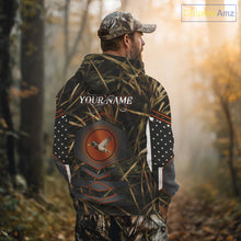 Load image into Gallery viewer, Duck Hunting Shirt with US Flag Camo – Personalized All Over Print Waterfowl Clothing NHT170