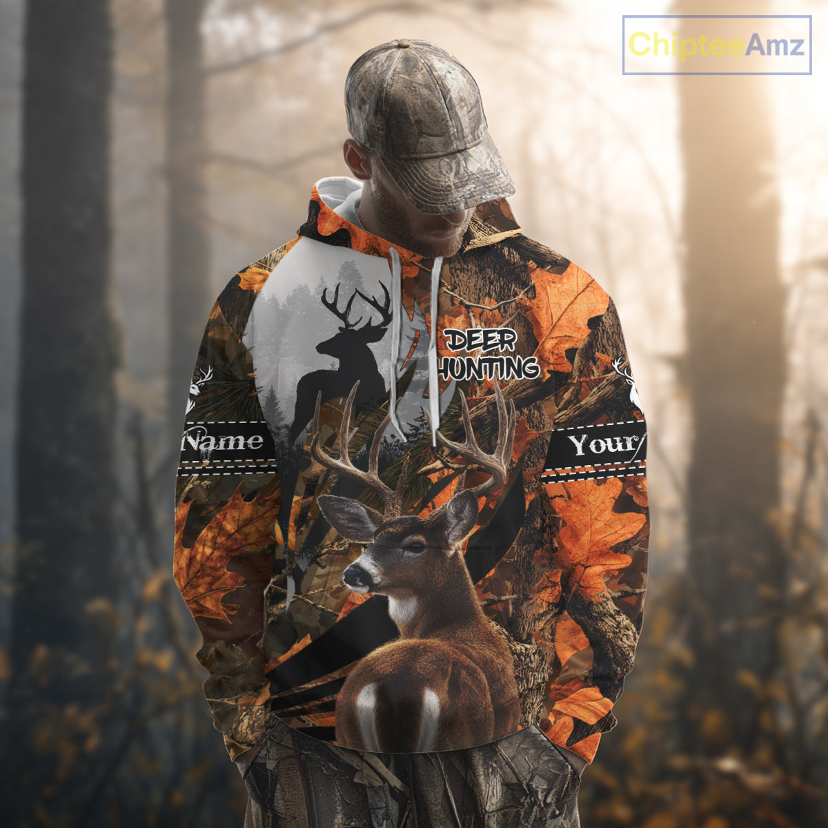 Whitetail Deer Hunting Orange Camo 3D Printed Shirts,  Hunting Hoodie Gift for Men NHT327
