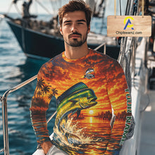 Load image into Gallery viewer, Personalized Mahi Mahi Dolphin Fish Fishing Shirt Long Sleeve – Sunset Ocean Design NHT433