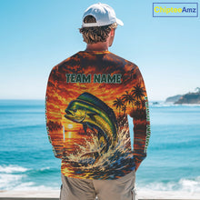 Load image into Gallery viewer, Personalized Mahi Mahi Dolphin Fish Fishing Shirt Long Sleeve – Sunset Ocean Design NHT433