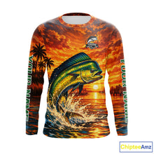 Load image into Gallery viewer, Personalized Mahi Mahi Dolphin Fish Fishing Shirt Long Sleeve – Sunset Ocean Design NHT433