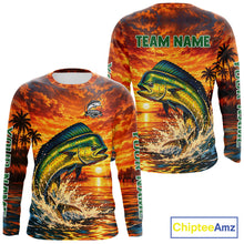 Load image into Gallery viewer, Personalized Mahi Mahi Dolphin Fish Fishing Shirt Long Sleeve – Sunset Ocean Design NHT433