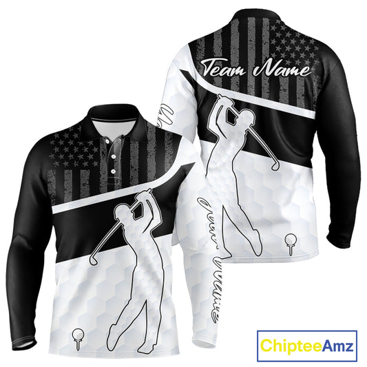 Mens Golf Polo Shirt American Flag Patriotic Golf Shirts Custom Name Golf Gifts For Mens NHT620