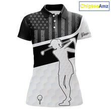 Load image into Gallery viewer, Womens Golf Polo Shirt American Flag Patriotic Golf Shirts Custom Name Golf Gifts For Ladies NHT620