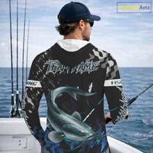 Load image into Gallery viewer, Black Camo Custom Catfish Fishing Shirts Long Sleeve Hooded, Catfish Fishing Jerseys For Men NHT499