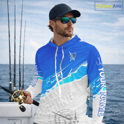 Marlin Fishing Custom Hooded Fishing Shirts Long Sleeve For Men, Marlin Saltwater Fishing Shirt NHT643