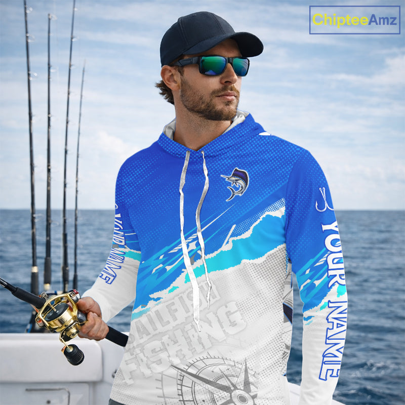 Sailfish Fishing Custom Hooded Fishing Shirts Long Sleeve For Men, Sailfish Saltwater Fishing Shirt NHT644