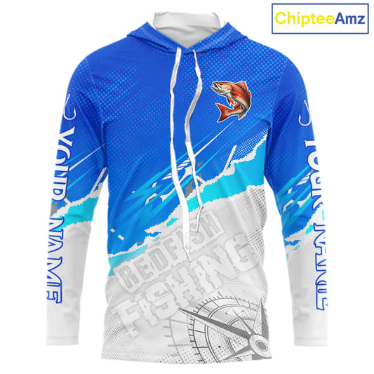 Redfish Fishing Custom Hooded Fishing Shirts Long Sleeve For Men, Redfish Saltwater Fishing Shirt NHT647