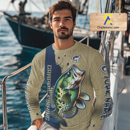 Personalized Crappie Fishing Shirts Long Sleeve For Men, Crappie Fishing Jerseys NHT510