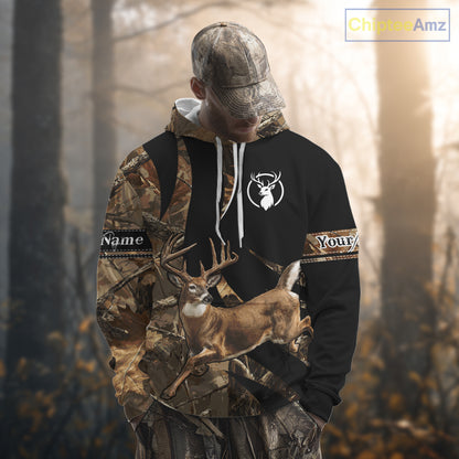 Deer Hunting Big Buck Jumping Camouflage Custom Name All Over Print Shirt Deer Hunting Gifts NHT195