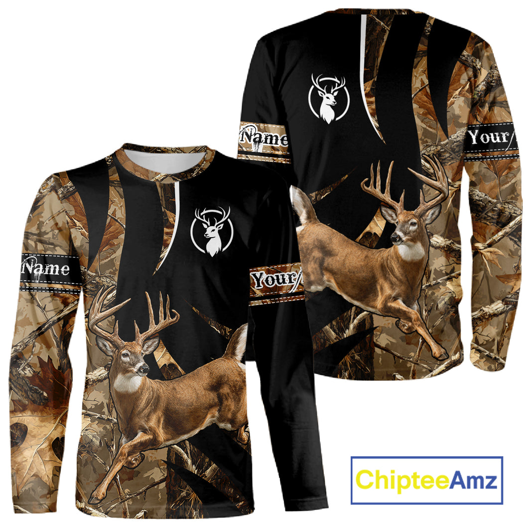 Deer Hunting Big Buck Jumping Camouflage Custom Name All Over Print Shirt Deer Hunting Gifts NHT195