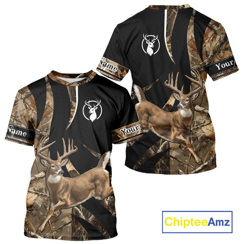 Deer Hunting Big Buck Jumping Camouflage Custom Name All Over Print Shirt Deer Hunting Gifts NHT195