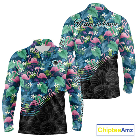 Flamingo Mens Golf Ball Polo Shirts, Colorful Tropical Flamingo Pattern, Tropical Golf Shirt NHT668