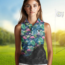 Load image into Gallery viewer, Flamingo Golf Ball Womens Sleeveless Polo Shirts, Colorful Tropical Flamingo Pattern, Tropical Golf Shirt NHT668