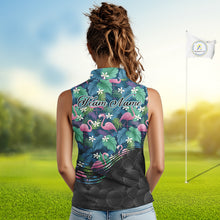 Load image into Gallery viewer, Flamingo Golf Ball Womens Sleeveless Polo Shirts, Colorful Tropical Flamingo Pattern, Tropical Golf Shirt NHT668