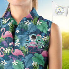 Load image into Gallery viewer, Flamingo Golf Ball Womens Sleeveless Polo Shirts, Colorful Tropical Flamingo Pattern, Tropical Golf Shirt NHT668