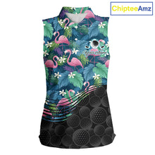 Load image into Gallery viewer, Flamingo Golf Ball Womens Sleeveless Polo Shirts, Colorful Tropical Flamingo Pattern, Tropical Golf Shirt NHT668
