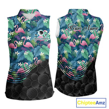Load image into Gallery viewer, Flamingo Golf Ball Womens Sleeveless Polo Shirts, Colorful Tropical Flamingo Pattern, Tropical Golf Shirt NHT668