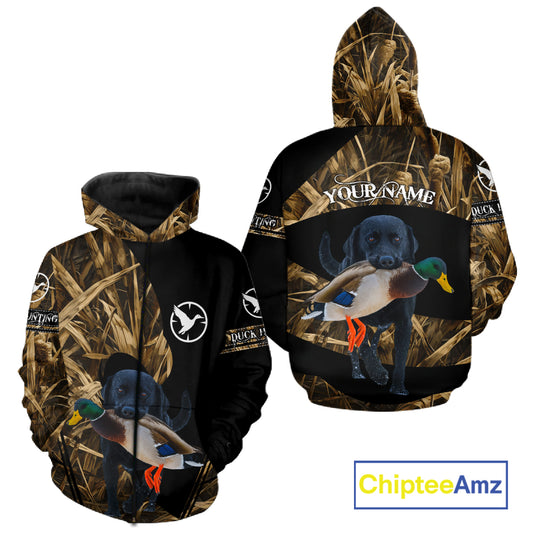 Duck Hunting Waterfowl Camo Black Labrador Retriever Dog Shirts,  Duck Hunting Clothes NHT197