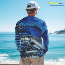 Load image into Gallery viewer, Chinook Salmon Fishing Shirts Long Sleeve With American Flag, Personalized Salmon Fishing Gift For Father Days NHT682