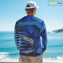 Load image into Gallery viewer, Marlin Fishing Shirts Long Sleeve With American Flag, Personalized Marlin Fishing Gift For Father Days NHT683