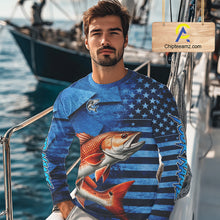 Load image into Gallery viewer, Redfish Fishing Shirts Long Sleeve With American Flag, Personalized Redfish Fishing Gift For Father Days NHT685