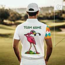 Load image into Gallery viewer, Funny Flamingo Mens Golf Polo Shirts Colorful Argyle Pattern Custom Name, Golf Gifts NBT562