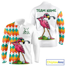 Load image into Gallery viewer, Funny Flamingo Mens Golf Polo Shirts Colorful Argyle Pattern Custom Name, Golf Gifts NBT562