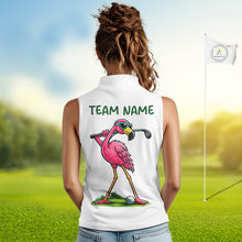 Load image into Gallery viewer, Funny Flamingo Womens Sleeveless Golf Polo Shirts Blue Tropical Flamingo Custom Name, Golf Gifts NBT563