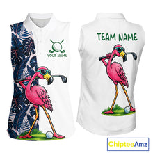Load image into Gallery viewer, Funny Flamingo Womens Sleeveless Golf Polo Shirts Blue Tropical Flamingo Custom Name, Golf Gifts NBT563
