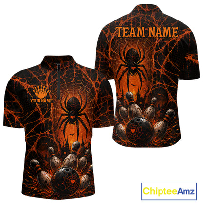 Orange And Black Spider Custom Halloween Bowling Team Shirts For Men, Bowling Gifts NBT961