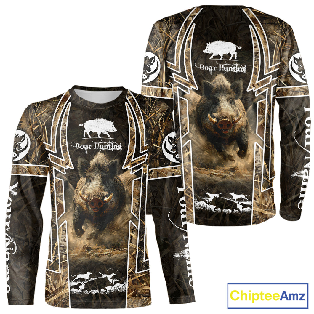Wild Hog Hunting Full 3D Camo Printed Custom Name Boar Hunting Clothes, Hunting Gifts NBT192
