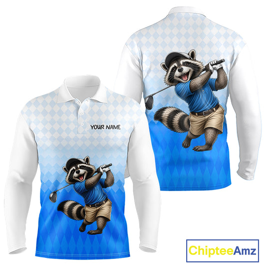 Funny Raccoon Golf Polo Shirt Personalized Name Custom Golf Shirt Golfer Gift For Mens NBT887