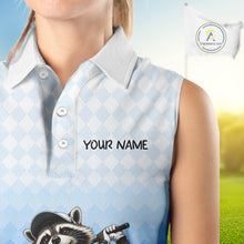 Load image into Gallery viewer, Funny Raccoon Sleeveless Golf Polo Shirt Personalized Name Custom Golf Shirt Golfer Gift For Womens NBT887