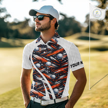 Load image into Gallery viewer, Mens Golf Polo Shirts Custom Black And Orange Golf Ball Pattern Golf Attire For Mens, Golfer Gifts NBT573