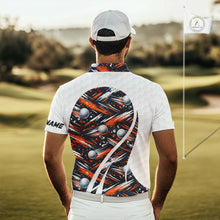Load image into Gallery viewer, Mens Golf Polo Shirts Custom Black And Orange Golf Ball Pattern Golf Attire For Mens, Golfer Gifts NBT573