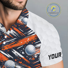 Load image into Gallery viewer, Mens Golf Polo Shirts Custom Black And Orange Golf Ball Pattern Golf Attire For Mens, Golfer Gifts NBT573