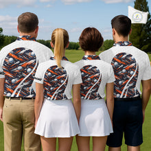Load image into Gallery viewer, Mens Golf Polo Shirts Custom Black And Orange Golf Ball Pattern Golf Attire For Mens, Golfer Gifts NBT573