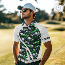 Load image into Gallery viewer, Mens Golf Polo Shirts Custom Black And Green Golf Ball Pattern Golf Attire For Mens, Golfer Gifts NBT574