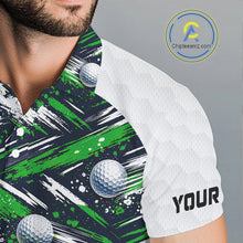 Load image into Gallery viewer, Mens Golf Polo Shirts Custom Black And Green Golf Ball Pattern Golf Attire For Mens, Golfer Gifts NBT574