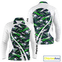 Load image into Gallery viewer, Mens Golf Polo Shirts Custom Black And Green Golf Ball Pattern Golf Attire For Mens, Golfer Gifts NBT574