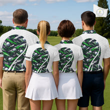 Load image into Gallery viewer, Mens Golf Polo Shirts Custom Black And Green Golf Ball Pattern Golf Attire For Mens, Golfer Gifts NBT574