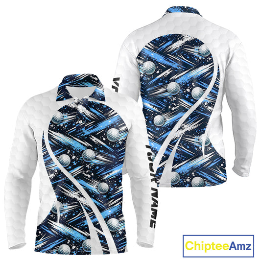 Mens Golf Polo Shirts Custom Black And Blue Golf Ball Pattern Golf Attire For Mens, Golfer Gifts NBT575